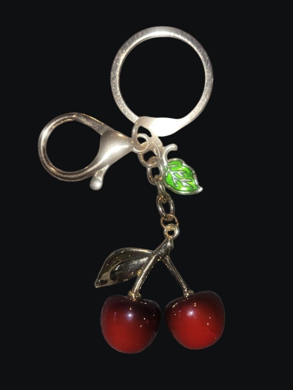 Cherry Keychain/Bag Charm - Red Cherry with Green Leaf